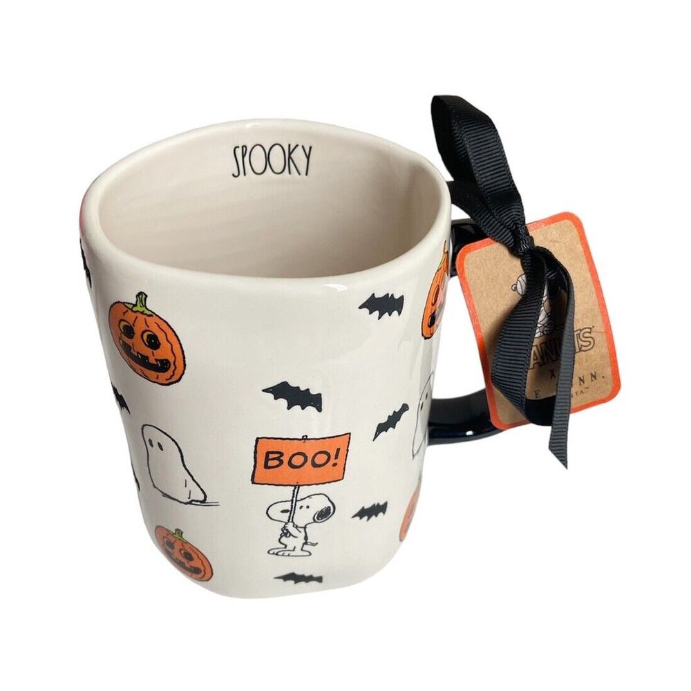 Rae Dunn PEANUTS SNOOPY 2024 Halloween Mug Boo Sign Spooky NEW